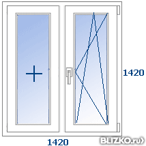 Двухстворчатое окно krauss bau 58 мм 1200*1500 мм мультифунк.