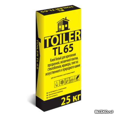 Клей для плитки белый TOILER TL 65- 25 кг.