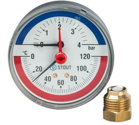 Термоманометр аксиальный в комплекте с автоматическим запорным клапан STOUT