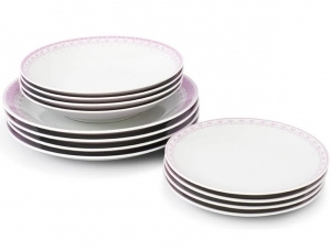 Набор тарелок на 4 персоны 12 предметов Хюгге Розовые узоры 71160120-327A, Leander