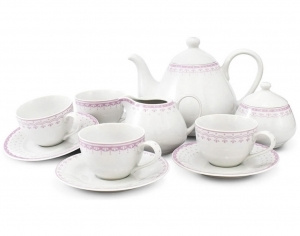 Чайный сервиз на 4 персоны 11 предметов Хюгге Розовые узоры 71160717-327A, Leander