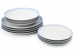 Набор тарелок на 4 персоны 12 предметов Хюгге Голубые узоры 71160120-327B, Leander