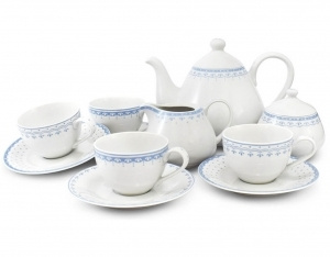 Чайный сервиз на 4 персоны 11 предметов Хюгге Голубые узоры 71160717-327B, Leander