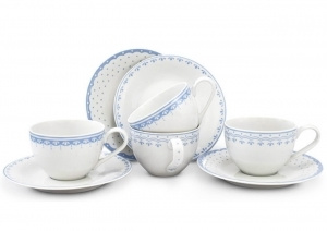 Набор чайных пар на 4 персоны 8 предметов Хюгге Голубые узоры 71150425-327B, Leander