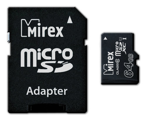 Карта памяти Mirex microsdxc 64gb class 10 uhs-i + адаптер (13613-ad10sd64)