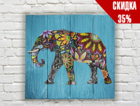 Картина на досках «Слон бирюза»