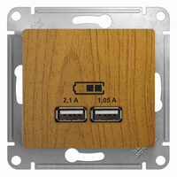 GSL000533 Schneider Electric (Systeme Electric) Glossa USB РОЗЕТКА, 5В/2100мА, 2х5В/1050мА, механизм, ДЕРЕВО ДУБ