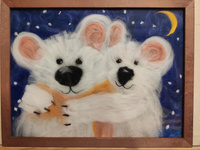 Картина шерстью Белые мишки, в раме, формат А-3