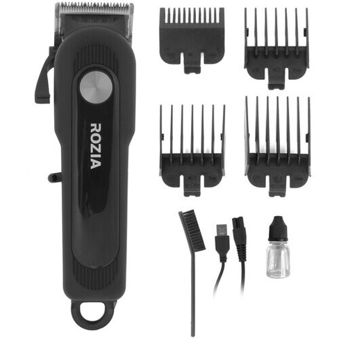 Машинка для стрижки Rozia HQ-2223 Триммер для стрижки волос, бороды и усов с регулятором и LCD дисплеем, 4 насадки, черн