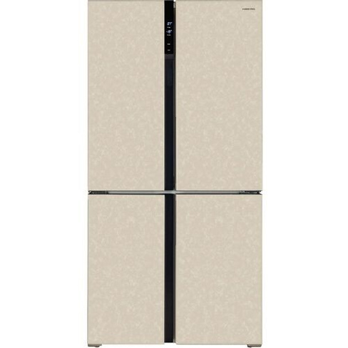 Холодильник трехкамерный HIBERG RFQ-500DX NFYm No Frost, Side by Side, инверторный бежевый мрамор