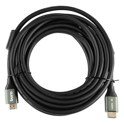 Кабель аудио-видео Buro HDMI (m) - HDMI (m), ver 2.1, 5м, GOLD, ф/фильтр, черный [bhp-hdmi-2.1-5g]