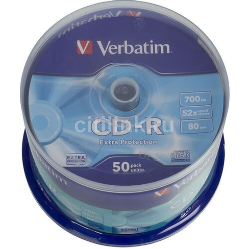 Оптический диск CD-R Verbatim 700МБ 52x, 50шт., cake box [43351]