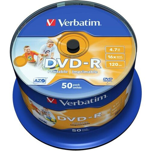 Оптический диск DVD-R Verbatim 4.7ГБ 16x, 50шт., cake box, printable [43533]