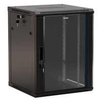 Шкаф коммутационный Hyperline TWB-1566-GP-RAL9004 настенный, стеклянная передняя дверь, 15U, 600x600 мм