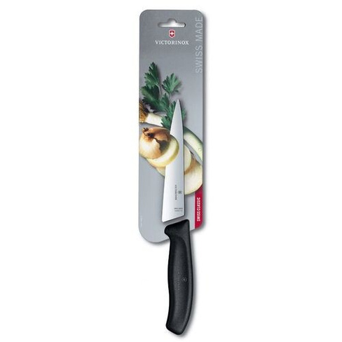 Нож кухонный Victorinox Swiss Classic, разделочный, 150мм, заточка прямая, стальной, черный [6.8003.15b]
