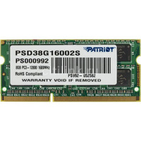 Оперативная память Patriot PSD38G16002S DDR3 - 1x 8ГБ 1600МГц, для ноутбуков (SO-DIMM), Ret