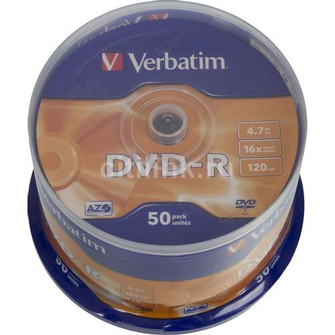 Оптический диск DVD-R Verbatim 4.7ГБ 16x, 50шт., cake box [43548]