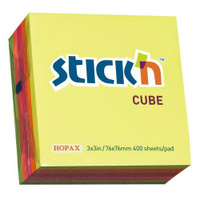 Блок самоклеящийся бумажный STICK`N 21012, 76x76, 400 л, 5 цв, неон 12 шт./кор.