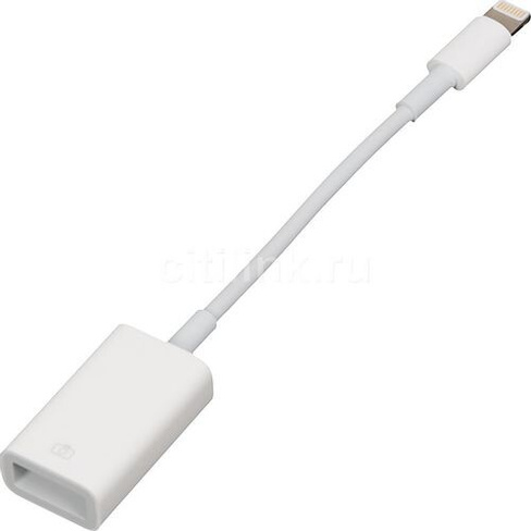 Переходник Apple MD821ZM/A, Lightning (m) - USB (f), 0.1м, MFI, белый
