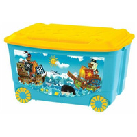Ящик для игрушек на колёсах с аппликацией, цвет голубой Пластишка