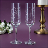 Свадебные бокалы для молодоженов "Серебристые сердечки" с точечным орнаментом на чаше серебристого цвета, 2 штуки Свадеб