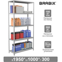 Стеллаж металлический BRABIX MS KD-195/30-5 1950х1000х300 мм 5 полок сборная стойка 291118 S240BR243502