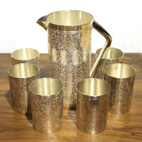 Набор кувшин и 6 стаканов из латуни с серебрением 19,5х10х8
