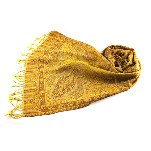 Палантин с орнаментом 70х180 жёлто- золотой