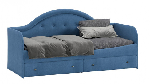 Кровать «Адель» с мягкой спинкой тип 1 (Велюр синий)