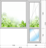 Балконный блок ПВХ трехкамерный REHAU BLITZ 32 мм 2012х2100 с глухим окном
