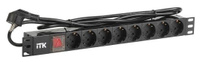 Блок розеток ITK PH12-8D1-P 8 розеток DIN49440 с LED выключателем шнур 2м черный