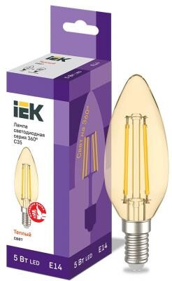Iek LLF-C35-5-230-30-E14-CLG Лампа LED C35 свеча золото 5Вт 230В 2700К E14 серия 360° IEK