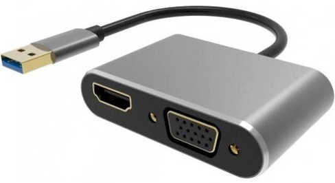 Кабель-переходник USB 3.0 (Am) --> HDMI(f)+VGA(f), Aluminum Shell, VCOM VCOM Telecom