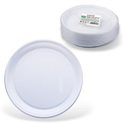 Одноразовые тарелки Стандарт, плоские d=220 мм, комплект 100 шт., ЛАЙМА, белые, ПП, для холодного/горячего, 602649 Лайма