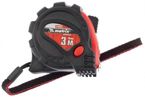 Рулетка MATRIX 31004 status magnet 3 fixations 3мх16мм обрезиненный корпус зацеп с магнитом Matrix