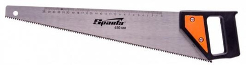Ножовка по дереву, 450 мм, 5-6 TPI, каленый зуб, линейка, пластиковая рукоятка// Sparta SPARTA