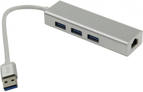 Greenconnect USB 3.0 Разветвитель на 3 порта + 10/100Mbps Ethernet Network metall Green Connection