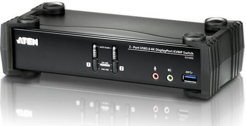 Переключатель KVM ATEN CS1922-AT-G Переключатель, электрон., KVM+Audio+USB 3.0, 1 user USB+DP => 2 cpu USB+DP, со шнурам