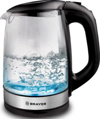 1040BR-BK Электрический чайник BRAYER Электрический чайник BRAYER, 2 л, стекл., черный. Brayer