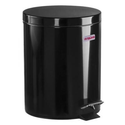 Ведро-контейнер для мусора (урна) с педалью ЛАЙМА Classic, 5 л, черное, глянцевое, металл, со съемным внутренним ведром,