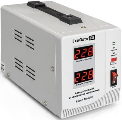 Стабилизатор напряжения ExeGate Expert AS-1000 (1000ВА, вход 140...260В, двойная цифр. индикация вход/вых. напряжения, в