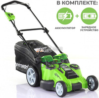 Газонокосилка аккумуляторная GreenWorks G40LM49DB K4 Twin Force с АКБ 4 А/ч и ЗУ (PRC, Li-ion 40В, 49 см, пластик, мульч