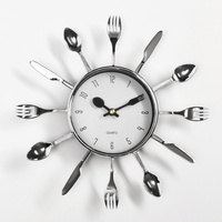 Часы настенные кухня серебро Вилки, ложки, поварешки Сима-Лэнд