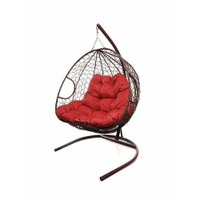 Подвесное кресло из ротанга "Для двоих" коричневое с красной подушкой M-GROUP M-Group