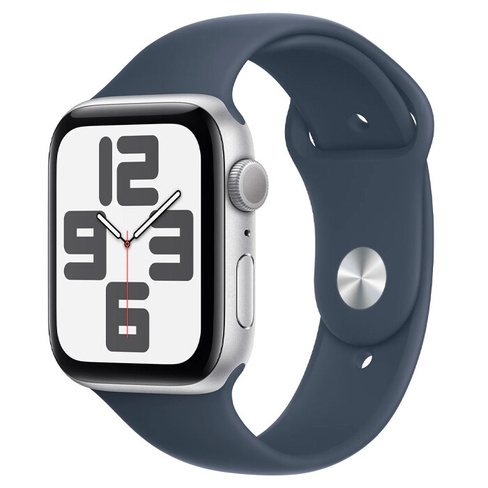 Смарт-часы Apple Watch SE Gen 2 2023 GPS 40мм Aluminum Case with Sport Band M/L, серебристые + синий шторм ремешок