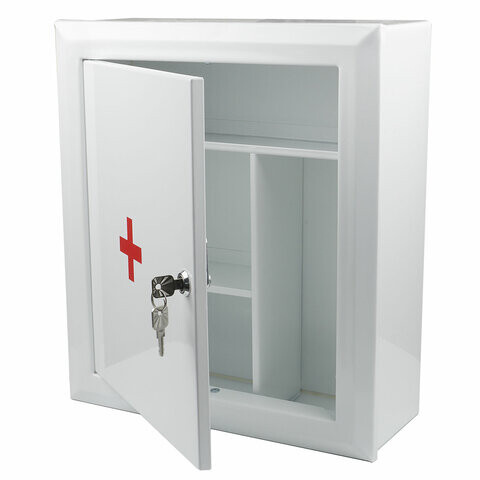 Шкафчик-аптечка металлический навесной внутренние перегородки ключевой замок 400x360x140 мм