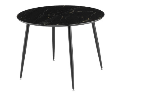 Стол "Артур" D 100(139)*100 МДФ + стекло 4мм Черный мрамор, опоры металл черный
